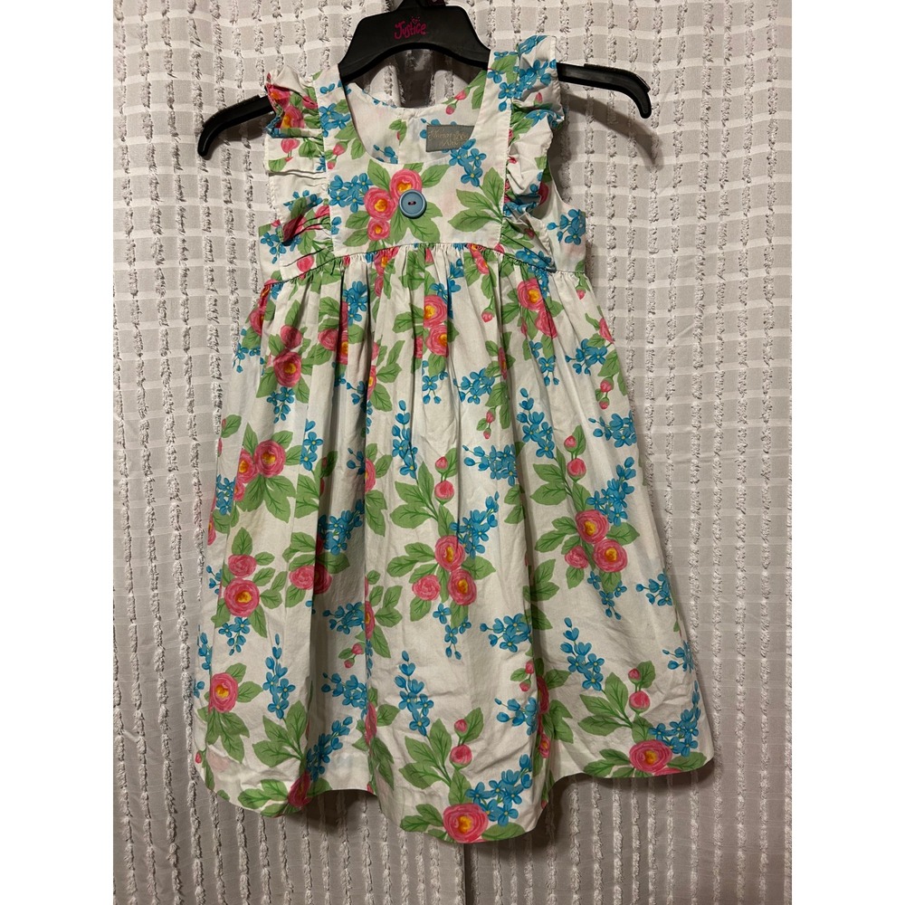 Eleanor Rose Girls Floral Ruffle Sleeve Dress Pink Blue White Pockets Sz 4/5